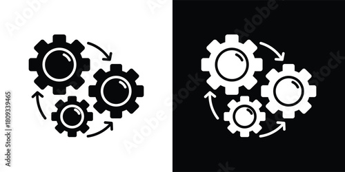 operation icon set in black and white solid vector illustration