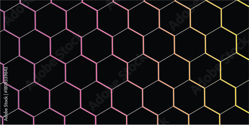Abstract Digital Hexagon Gradient Pattern. Glowing Honeycomb Tech Black Background	