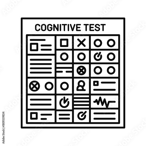 Cognitive test form with various shapes and patterns, assessing mental abilities isolated on