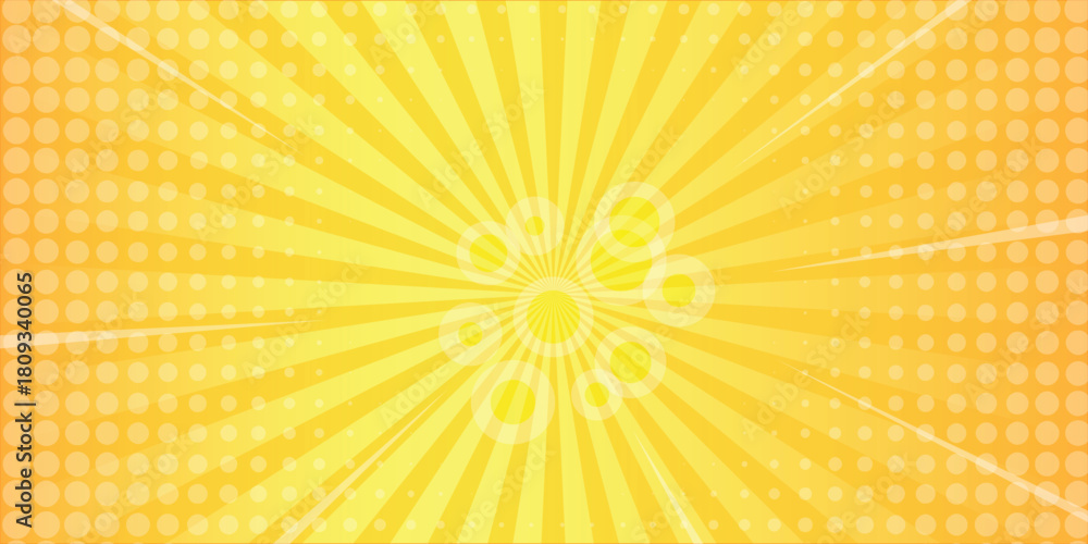 Obraz premium A Vibrant, Retro Yellow Sunburst Background with Halftone Dots