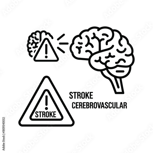 Stroke cerebrovascular disease icon isolated on warning sign for brain health and medical condition