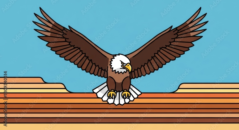 Fototapeta premium Majestic bald eagle with outstretched wings over colorful canyon