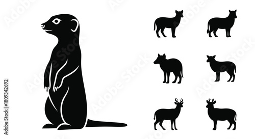 Meerkat and deer silhouettes a striking black and white animal composition