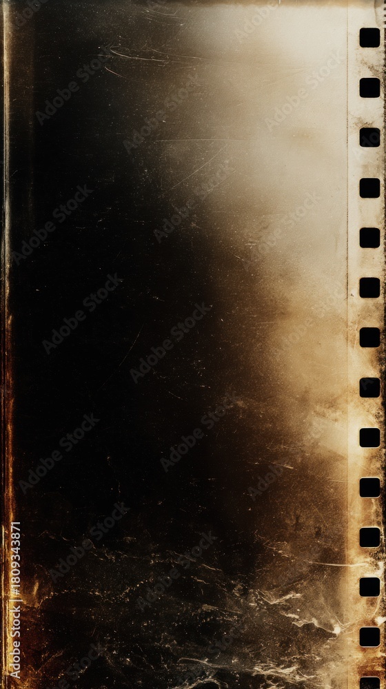 Obraz premium A textured, vintage film strip background featuring a dark gradient with distressed edges, evoking a sense of nostalgia and cinematic history.