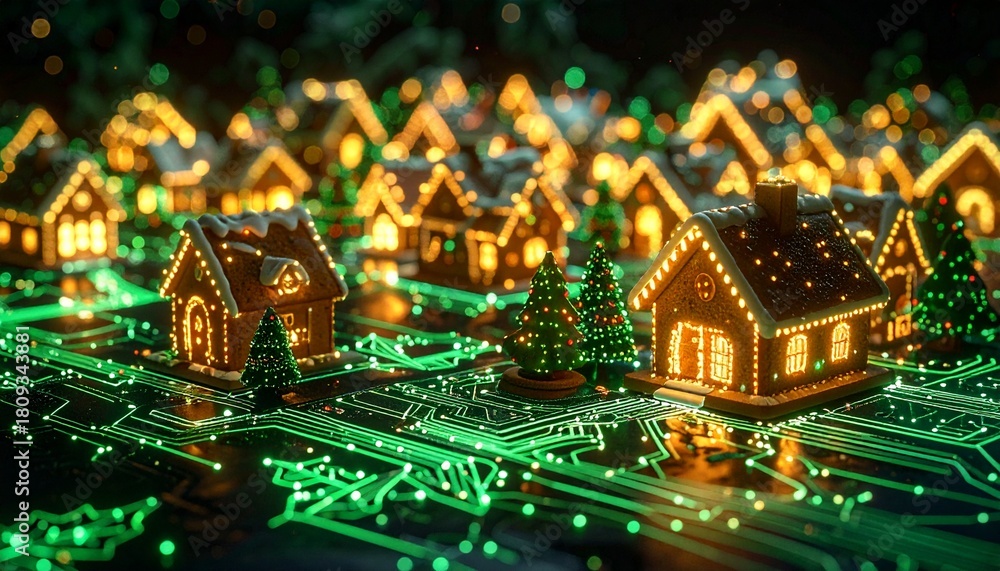 Obraz premium Holographic Gingerbread Village