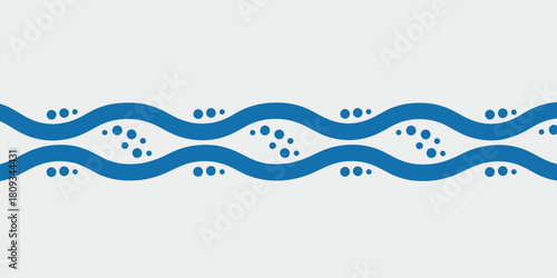 Blue wavy lines pattern with scattered dots on a white background creating a water like design element