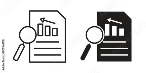 Audit report icon symbol in filled and line style. Vector icon collection