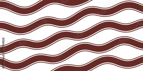 A repeating pattern of wavy brown lines with beaded edges on a white background creating a seamless design