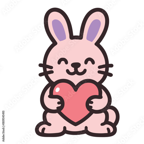 Cute bunny heart cartoon pink Adorable cartoon bunny holding heart, sweet love symbol with happy