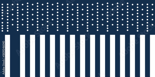 A blue and white pattern with dots on top and vertical stripes on the bottom of the graphic design art