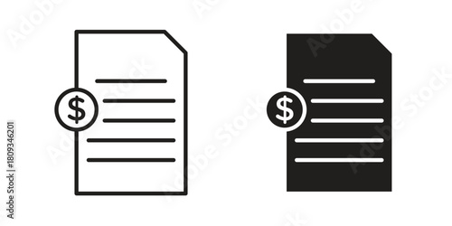 Bank statement icon symbol in filled and line style. Vector icon collection