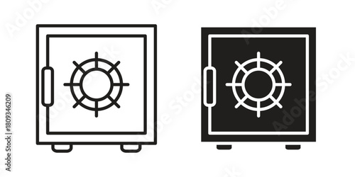 Bank vault icon symbol in filled and line style. Vector icon collection