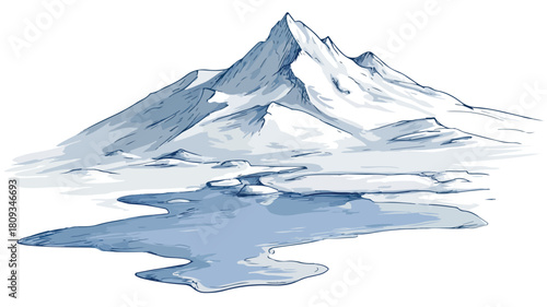Detailed Mountain Drawing with Beautiful Landscape View Illustration