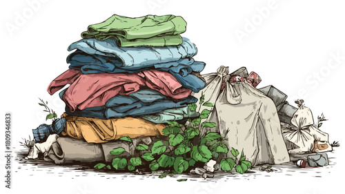 Messy Pile of Dirty Clothes and Garbage Drawing