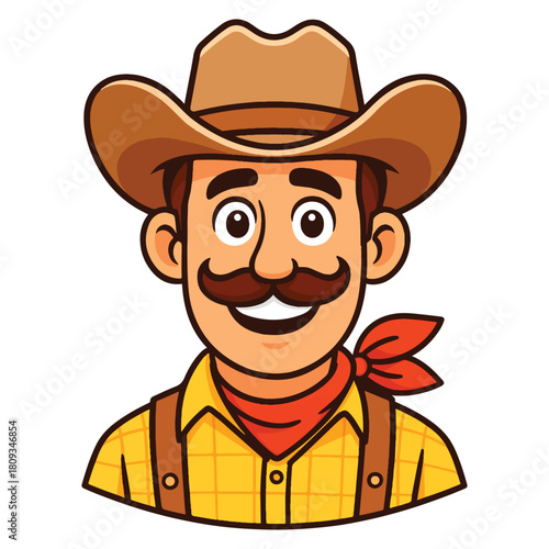 Cowboy Character Clipart – Cartoon Western Man with Hat, Mustache & Bandana