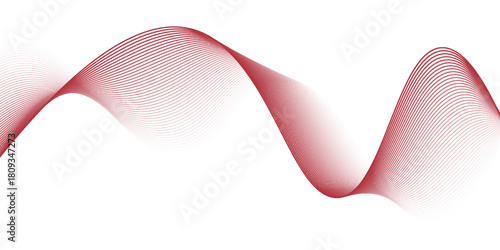 Vector abstract red background with dynamic red waves, lines and particles.