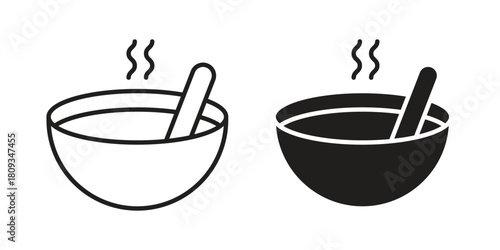 Bowl of soup icon symbol in filled and line style. Vector icon collection