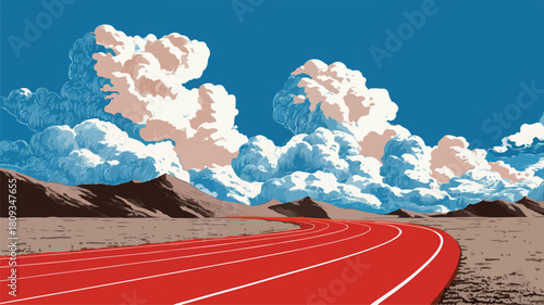 Vibrant Red Track Drawing Under Blue Sky - Creative Artistic Design