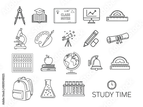 School education and science line art icon set illustration