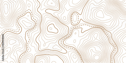 Topographic map background geographic line map with elevation assignments. The topo contour or wallpaper. Mountain trail terrain or path. Vector illustration. 