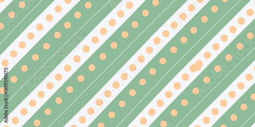 Diagonal stripes of green and white with peach dots in a repeating pattern across the entire frame