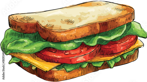 Double Deck Sandwich Vector Illustration for Food Concepts and Menu Designs