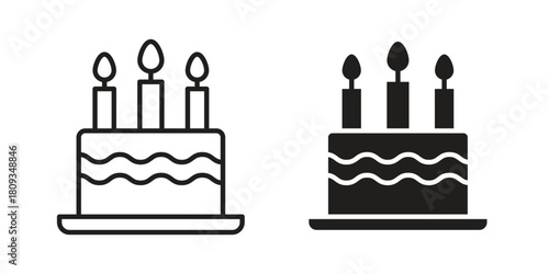 Cake icon symbol in filled and line style. Vector icon collection