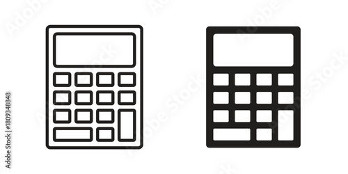 Calculator icon symbol in filled and line style. Vector icon collection
