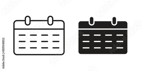 Calendar icon symbol in filled and line style. Vector icon collection