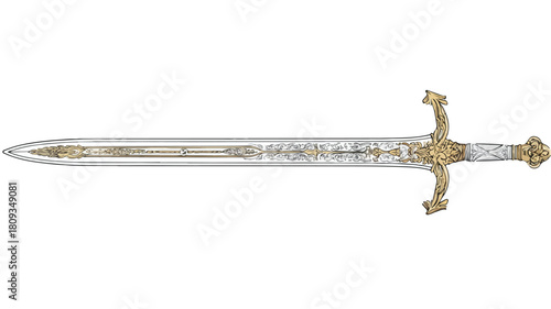 Elegant Vector Sword Drawing with Gold Accents for Design Projects