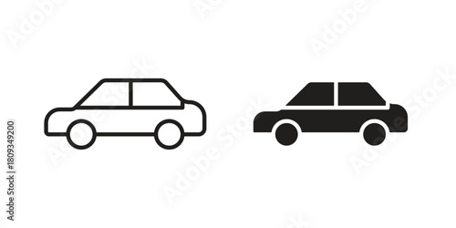 Car icon symbol in filled and line style. Vector icon collection