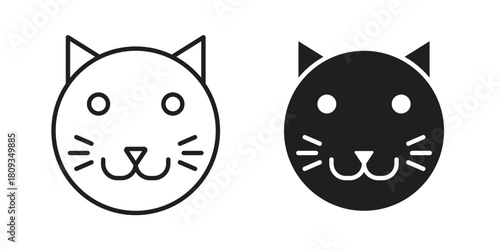 Cat icon symbol in filled and line style. Vector icon collection