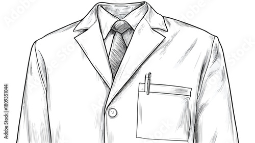 Professional White Lab Coat with Pocket - Vector Illustration