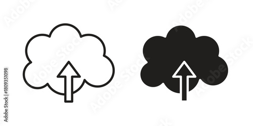 Cloud upload icon symbol in filled and line style. Vector icon collection