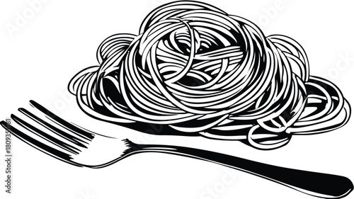 Illustration of Noodles and Fork with Vector Design for Food Concept