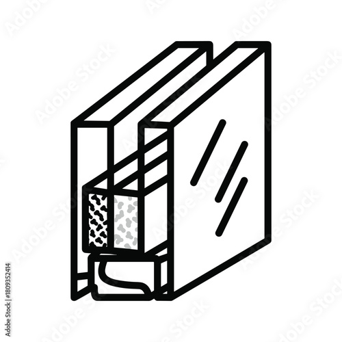 Double pane window cross section showing insulation isolated on