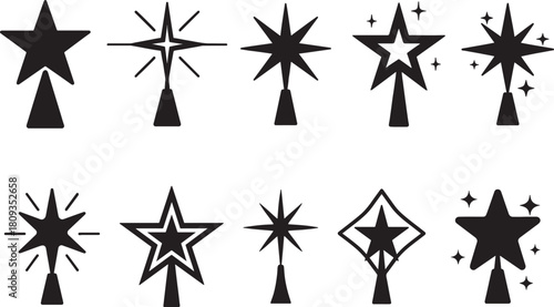Bold silhouette star topper combo icon, perfect for holiday decor, ornaments, and festive designs.