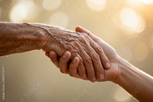 Foto Close-up of elderly and young hands symbolizing care and trust