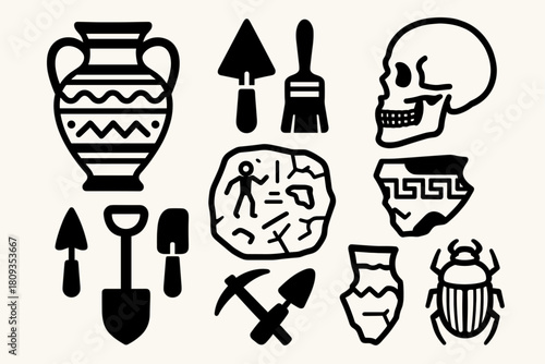  Archaeology and Ancient Artifacts Icons Set
