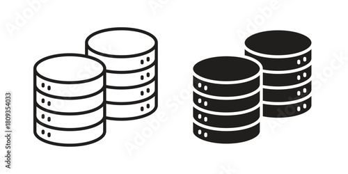 Database icon symbol in filled and line style. Vector icon collection
