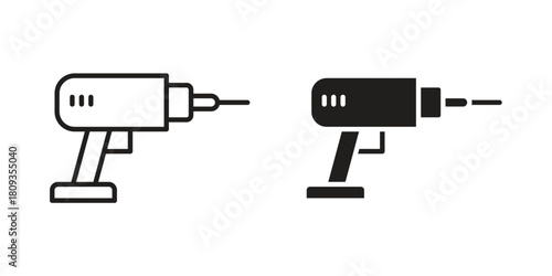 Drill icon symbol in filled and line style. Vector icon collection