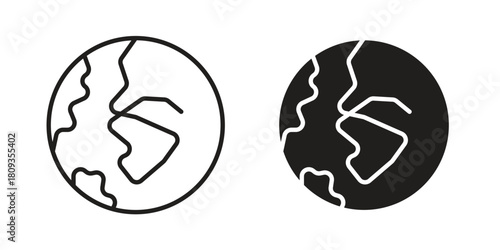Earth icon symbol in filled and line style. Vector icon collection