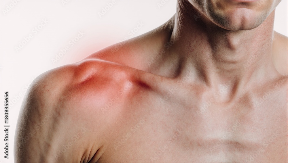Fototapeta premium Human shoulder pain isolated on a white background