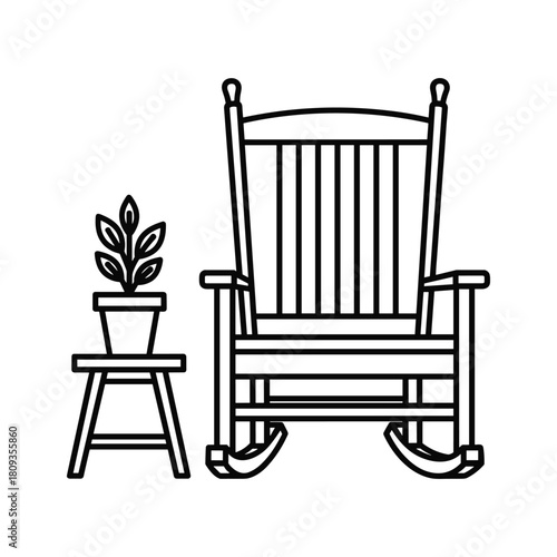 Illustration of a rocking chair and a plant on a table isolated on, perfect for relaxation