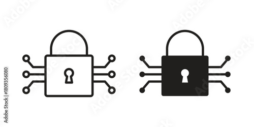 Encryption icon symbol in filled and line style. Vector icon collection