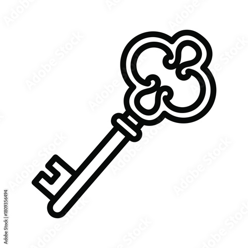 Vintage key illustration in black and white isolated on, perfect for design projects