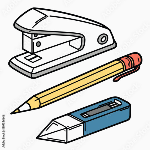vector illustration of a pen stapler pencil reading instrument