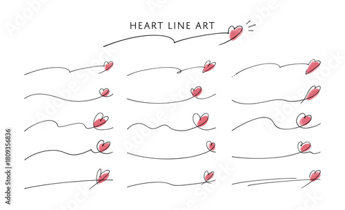 手書き風ハート線セット　赤　水彩塗り　グローバルカラー