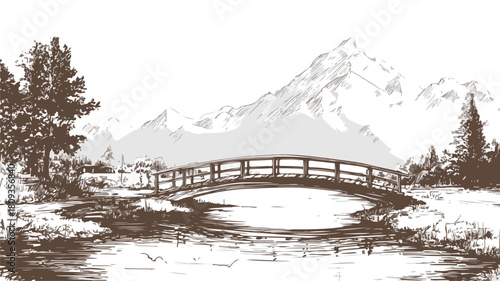 Scenic Bridge Overlooking Lake and Mountains Landscape