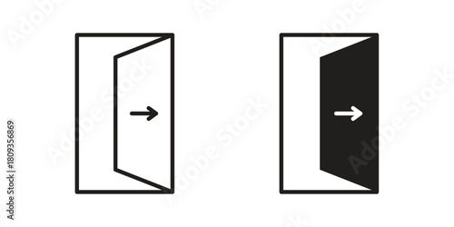 Exit icon symbol in filled and line style. Vector icon collection